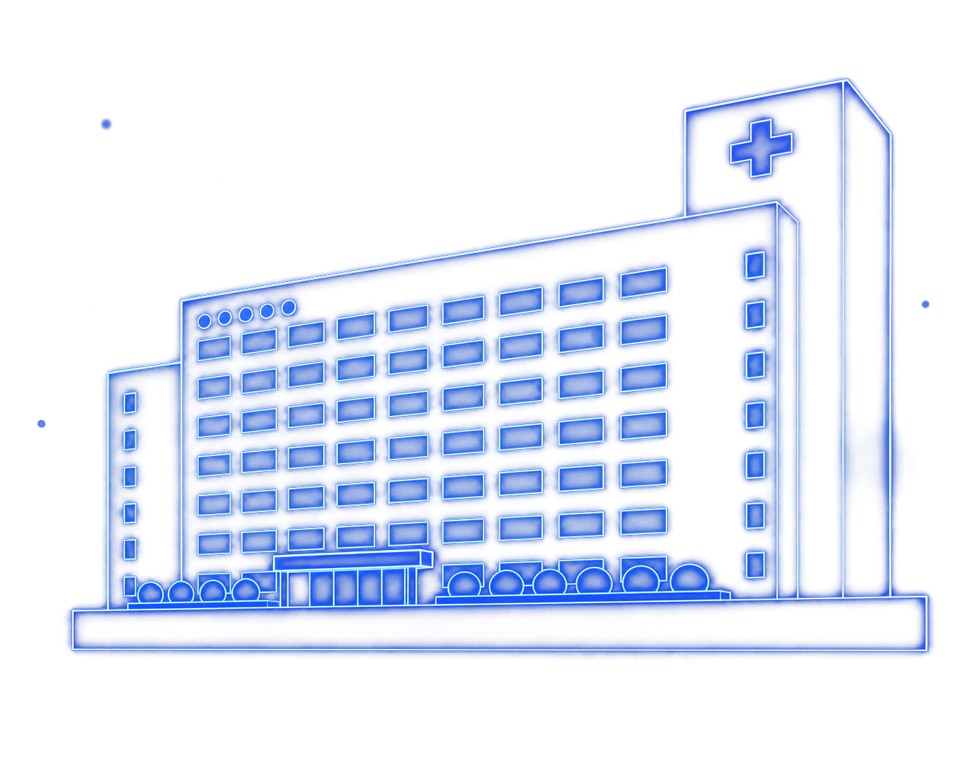 Blueprint illustration of a smart hospital powered by healthcare AI